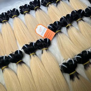 Blond clair racine noire Balayage couleur chaude os droit courte longueur faisceaux de couture trame extensions de cheveux humains vietnamiens - Product Image 4