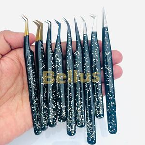 Pince à épiler japonaise à pointe en fibre d'acier inoxydable de marque privée ensemble de pinces à cils pour extensions de cils outils professionnels à 90 degrés - Product Image 4