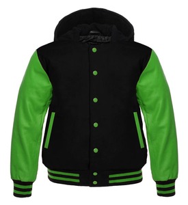 2025 OEM Classic Hot Black Wool Green Leather Sleeves Men's Hooded Varsity <b>Jacket</b> Lettermen Winter <b>Heated</b> Fashion Customizable - Product Image 1