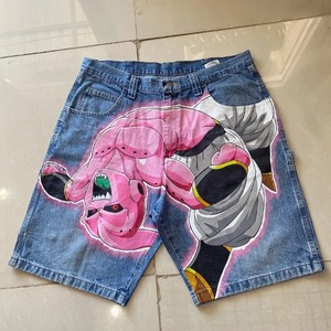 SENSEL SPORTS Customized Men's Denim Shorts Painted Acid Wash Distressing Effects Flower Embroidery Leather Patch Zipper Button - Product Image 4