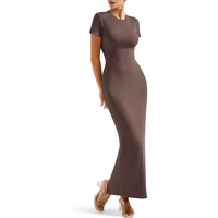 Robe longue moulante à col rond pour femme, coupe crayon, respirante, infroissable, idéale pour le bureau, les dîners, les réceptions et les cérémonies estivales
