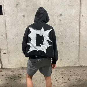 Nouveaux sweats à capuche brodés en détresse pull imprimé personnalisé 500gsm sweats à capuche 100% coton sweats à capuche respirants - Product Image 4