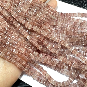 Cuentas Heishi Cuadradas de Cuarzo Fresa Natural, Cuentas de Virutas de Piedras Preciosas Naturales, Perforadas en el Centro - Product Image 1