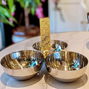 Regalos corporativos Acero inoxidable Brillante Pulido 3 en 1 Snacks Tazón para servir Colección de mango chapado en oro de nuevo diseñador - Product Image 1