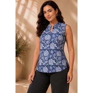 Nawabiyat Zeenat Top formal azul sin mangas con bordado floral para mujer XL - Product Image 2