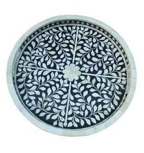 Bandeja con incrustaciones de hueso atemporal elaborada por artesanos expertos con opciones de color personalizadas para decoración de comedor y sala de estar de lujo - Product Image 1