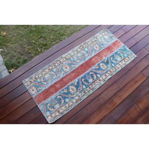 Alfombra Turca de 1.7x3.8 pies, Alfombra Pequeña Vintage, Alfombra Azul Sólida - Product Image 2