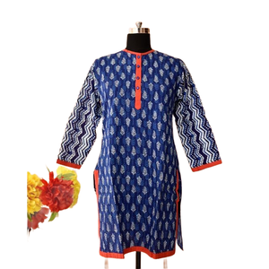 <b>Kurti</b> Export Quality Traditional for Women Digital Printed Cotton Casual Blue Knee-Length for Graduation Wear - Product Image 3
