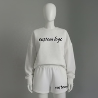 Ensemble de survêtement décontracté pour femme Spring Lady, sweat-shirt à col rond classique, short en molleton 100% coton, ensemble court 2 pièces, vêtements de détente pour femme