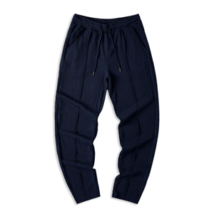 Pantalon de survêtement fuselé décontracté coupe ajustée Pantalon en tricot texturé côtelé extensible léger avec poches en tissu - Product Image 1