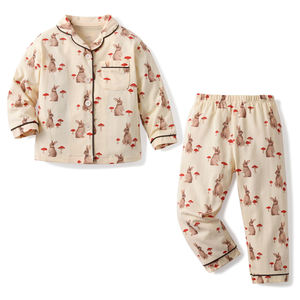 Conjunto de Pijama de Algodón Suave para Niños, Manga Larga, Diseño de Dibujos Animados, Ropa de Dormir de Dos Piezas para Niños, Otoño - Product Image 1