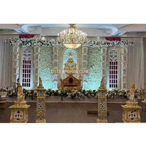 Estilo de ventana del sur de la India Configuración de escenario de boda Estética India Configuración de escenario de boda Decoración Blanco Jharokha Tema Conjunto de escenario de boda - Product Image 1