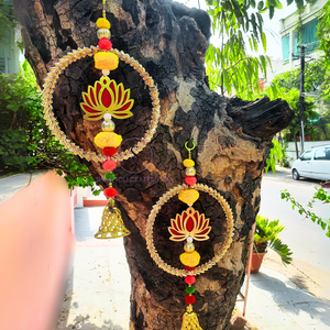 Hermoso colgante de loto con Gota Chekri y Pompón colgante de trabajo con campana para el hogar y fiesta de boda y Hldi, decoración Mehendi - Product Image 5