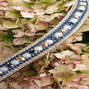 Diadema Decorativa para Caballo de Cuero Genuino Negro con 5 Hileras de Perlas Color Durazno y Cristales Transparentes de 18 mm, Diseño Personalizado - Product Image 2