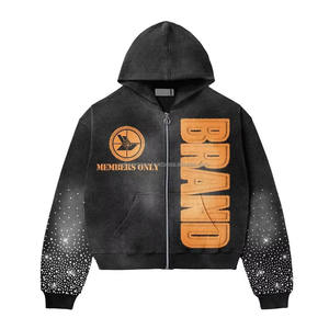 Sudadera con capucha con cremallera bordada y logotipo personalizado sólido, ropa de calle de moda, sudaderas con capucha de algodón 100% con lavado ácido desgastado - Product Image 4