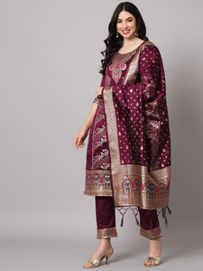 Premium Quality Silk <b>Kurta</b> Trouser Set with Embroidery Work for <b>Women</b> Party wear Use - Product Image 5