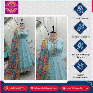 Soie organza Tebby pure entièrement cousue avec broderie lourde Séquence de 5mm Ensemble Anarkali Gwon Pent et Dupatta pour tenue de fête - Product Image 3