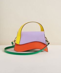 Sac à main vintage en cuir véritable pour femmes, couleur contrastée, violet orange, sac bandoulière, sac à main tendance, sac à main d'été, sac à main avec fermeture éclair - Product Image 5