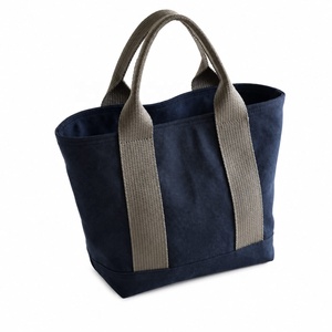 MORGANS INDUSTRIES Navy <b>Canvas</b> <b>Tote</b> Bag with Gray Handles Open Top Solid Color Elegant Style for Shopping Daily Use All Seasons - Product Image 1
