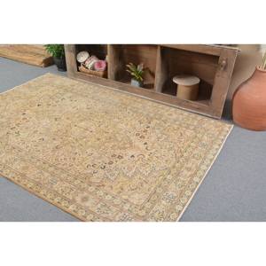 Vintage Turkish Rug Classic Beige 4.9x7.2ft Patchwork Design Wool Viscose Material Latex Backing Eco Friendly Medium Pile Dining - Product Image 4