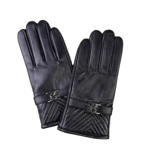 Gants doublés de polaire en cuir PU pour hommes, imperméables et chauds, gants d'hiver en cuir pour écran tactile de moto