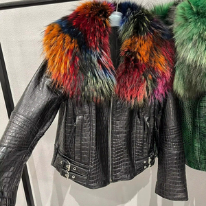 Wholesale Elegant Cowhide Leather Bomber Jacket for Women Oxford <b>Fabric</b> Knitted Processing Genuine Leather Nylon Lining - Product Image 1