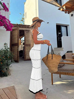 Nouvelles femmes été couleur affrontement bohème Slip robe évider robe portefeuille en tricot