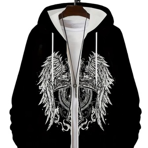 Sweat à capuche décontracté pour hommes de haute qualité personnalisé 100% coton sweat à fermeture éclair couleur contrastante épissage caractère impression poches - Product Image 2