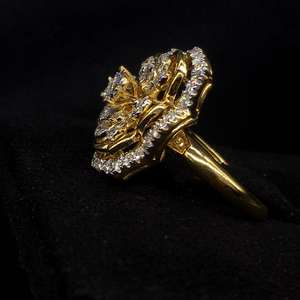 Anillo fino de flor dorada vintage con diamantes brillantes de claridad SI hace una gran Declaración - Product Image 5