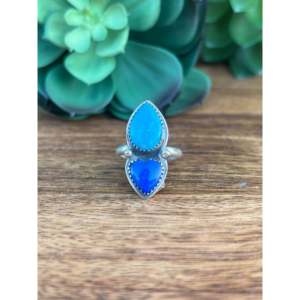 Greg Perry Fine Sterling <b>Silver</b> <b>Ring</b> Lapis & Kingman Turquoise Bezel Setting Size 9 <b>Statement</b> <b>Ring</b> for Everyday Wear - Product Image 1