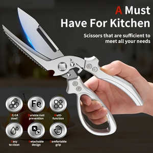 Ciseaux de cuisine en acier inoxydable 3CR, 1 pièce, ciseaux à os robustes automatiques, poignée ergonomique lisse, outil essentiel pour la maison, usage intensif - Product Image 4
