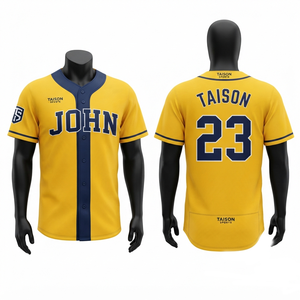 Uniforme de Béisbol para Hombre, 160 GSM, Malla de Poliéster Premium Transpirable, Panel Amarillo Marino, Jersey Personalizado con Impresión por Transferencia de Calor - Product Image 1