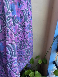 Vestido hasta el suelo de algodón con estampado de bloque rosa y azul, correas ajustables, cuello cuadrado de algodón indio, patrón Floral, decoración de borlas - Product Image 2