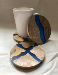 Luxury Bold Ocean Style Coasters Modern Round <b>Wood</b> and Resin for Home Decoration or Craft Gift Sets - Product Image 4
