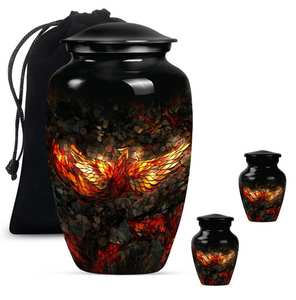 Élégante urne funéraire en mosaïque Phoenix noire avec mosaïque Fiery Phoenix Design Urne commémorative personnalisée unique Cendres pour adultes - Product Image 2