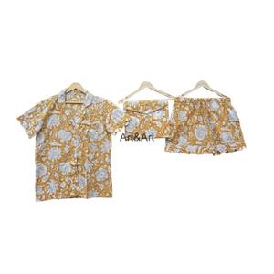 Soft Cotton Printed Short Pajama Set for Women <b>2</b>-<b>Piece</b> Vintage Loungewear Breathable Short Sleeve PJ Spring Summer Autumn - Product Image 1