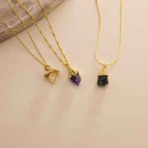 Collar Personalizado con Amatista Natural, Piedra de Nacimiento, Gema Delicada, Plata de Ley 925, Chapado en Oro de 14K - Product Image 5