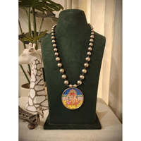Collier Mala en perles d'eau douce avec pendentif Pichwai argenté peint à la main, motif Tribales Contes Tribaux, bijou hindou culturel de collection
