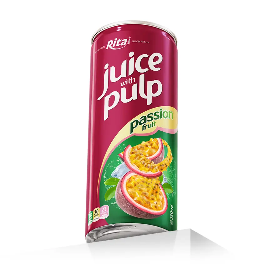 250ml Can Passion Fruit Juice with Pulp Beverage Supplier Fruit Drink Made In Vietnam Best Price Good Taste