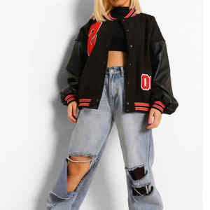 COLOR BLOCK PARCHE DETALLE Venta al por mayor VARSITY BOMBER Mujeres Chaquetas acolchadas de invierno para damas Ropa Chaquetas de Chicago - Product Image 3