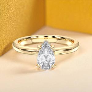 1.13 carats E-F/VVS-VS Moissanite poire et coupe ronde argent broche ensemble Solitaire bague de fiançailles pour les femmes - Product Image 1