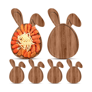 Bandeja de madera para servir en forma de conejito de Pascua hecha a mano, tablero de charcutería, plato de aperitivo de postre de Vietnam - Product Image 1