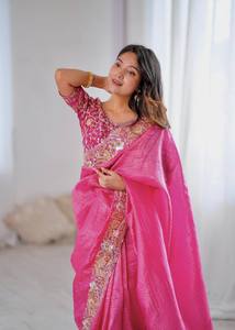 Sari en soie douce Banarasi de haute qualité pour femmes, style décontracté, pour occasions spéciales, mariage, fête, été, Diwali, hiver, avec chemisier - Product Image 2