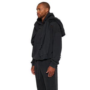 Sudadera con capucha lavada Vintage de alta calidad para hombre, detalles desgastados, hombro caído, bolsillo de canguro, sudadera amigable con el invierno - Product Image 3