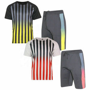 Traje de chándal de dos piezas para hombre, chándal informal de manga corta, con servicio OEM, Diseño a rayas de bajo nivel de pedido, 2023 - Product Image 6