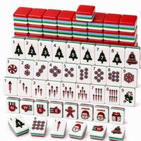 Jeu de Mahjong de Noël Pliable en Acrylique Écologique de Luxe avec Tuiles de Père Noël pour Table de Jeu