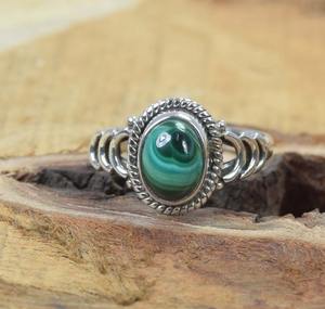 เครื่องประดับอัญมณีหญิงอัญมณีมาลาไคต์ทรงวงรีมีสไตล์แหวนเงินแท้925แข็งแหวนเงินแท้เครื่องประดับที่ดีแหวนเงินสำหรับเป็นของขวัญ - Product Image 4