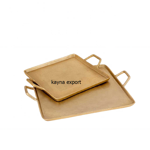 RAMA DE ORO Bandeja DE SERVICIO DE METAL hecha a mano con acabado rústico Elegante decoración de color personalizado para mesa Bandeja decorativa al por mayor - Product Image 4