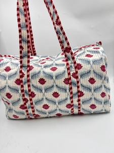 Whit avec coton rouge Kantha grande capacité Durable de haute qualité luxe Weekender Sport sac de voyage fermeture à glissière - Product Image 3