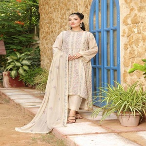 Oferta de Eid: Salwar Kameez Sari de Tres Piezas con Bordado Intenso Indio y Pakistaní, Tela Karandi, Corte Holgado y Largo hasta el Suelo para Mujer - Product Image 1